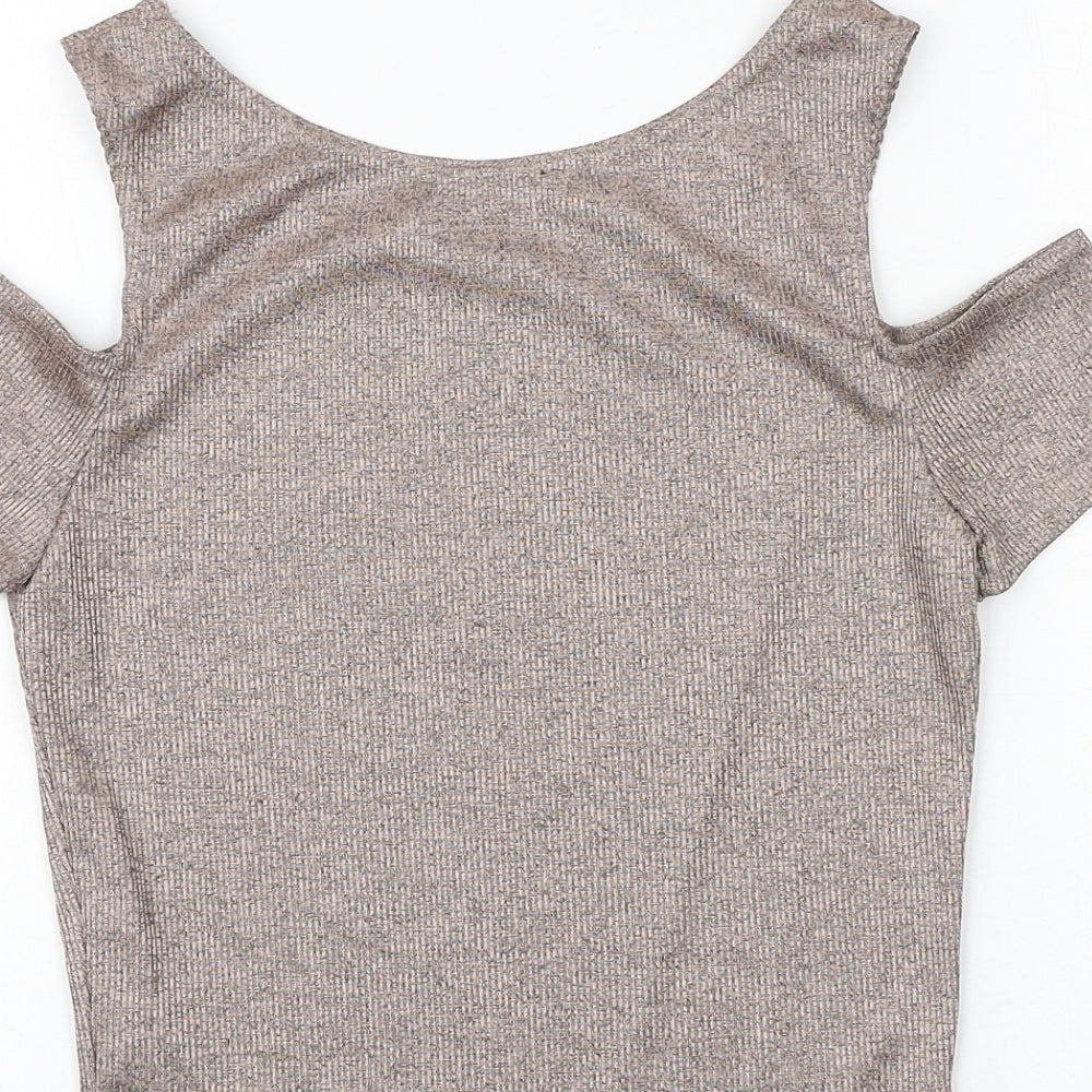 New Look Womens Pink Geometric Polyester Basic Tank Size 8 Round Neck - Cold Shoulder