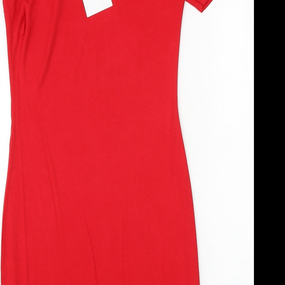 In the Style Womens Red Viscose Bodycon Size 10 Off the Shoulder Pullover