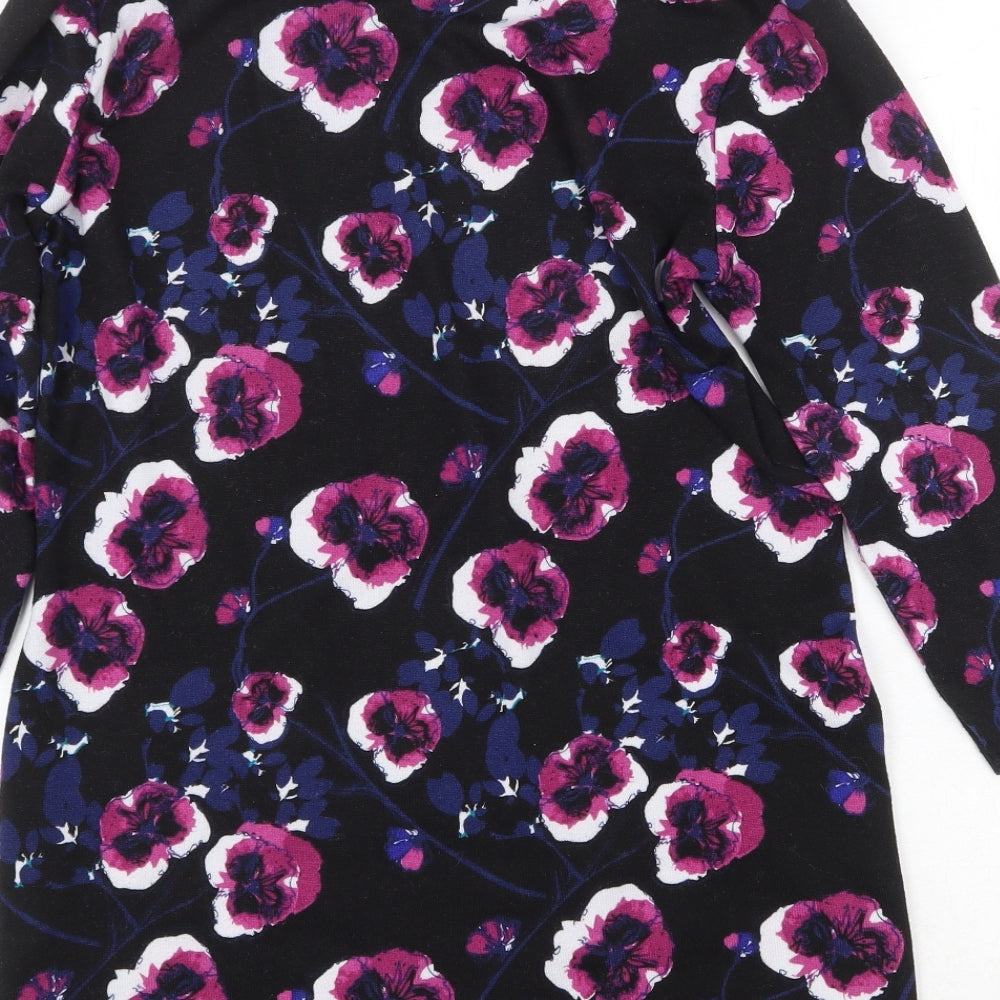 Day & Night Womens Black Round Neck Floral Polyester Pullover Jumper Size 12