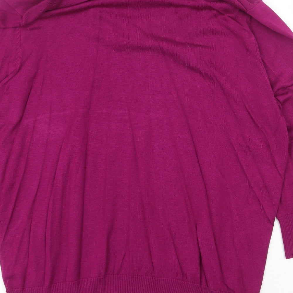 Bonmarché Womens Purple V-Neck Viscose Pullover Jumper Size L Pullover - Button