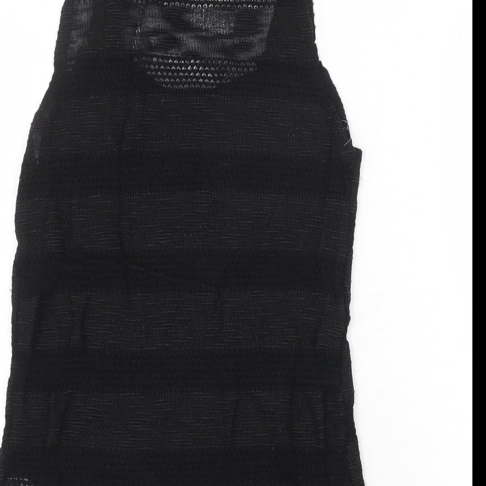 Topshop Womens Black Striped Polyester Basic Tank Size 8 Round Neck
