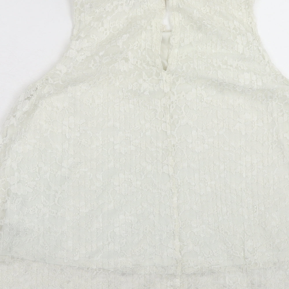H&M Womens Ivory Polyester Basic Tank Size S Boat Neck - Layered