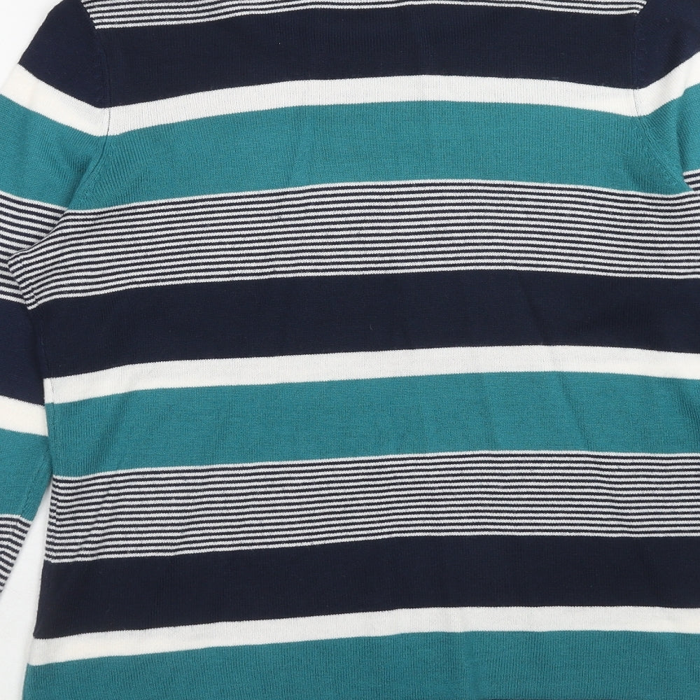 Bonmarché Womens Blue Round Neck Polka Dot Acrylic Pullover Jumper Size 10