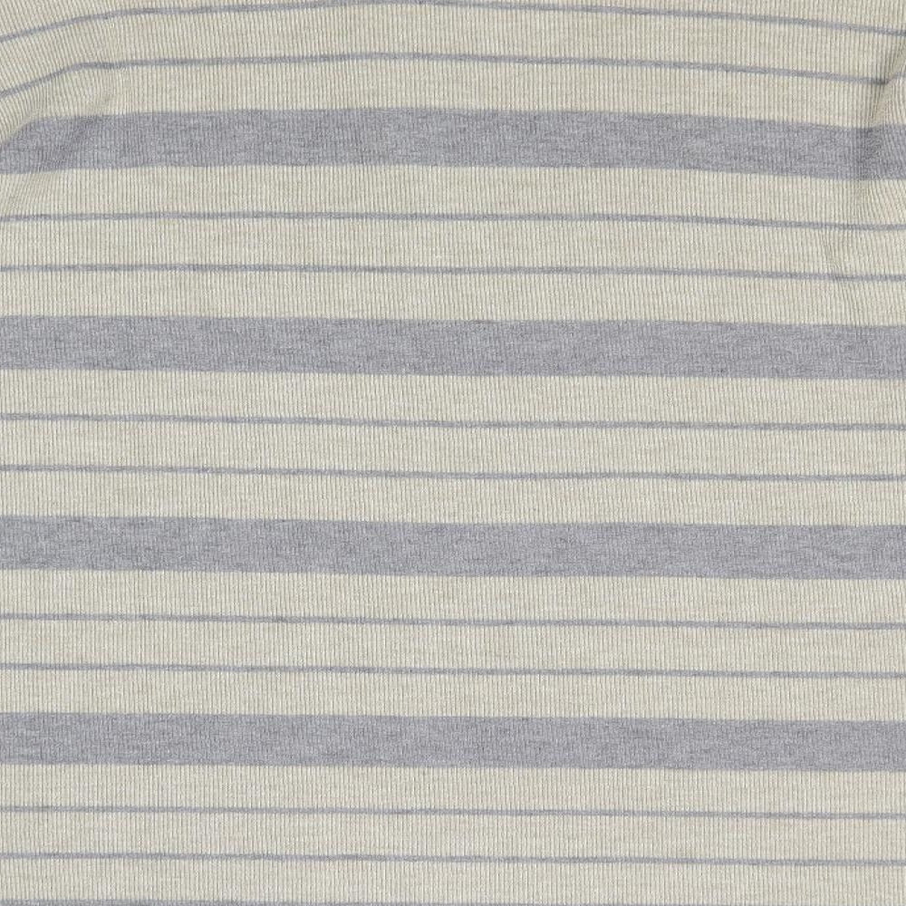 BHS Mens Brown Striped Polyester Button-Up Size L V-Neck Button