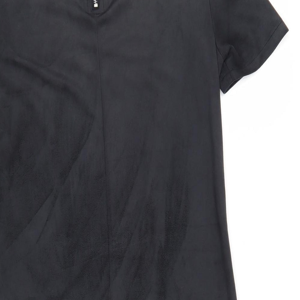 Zara Womens Black Polyester A-Line Size S Round Neck Zip