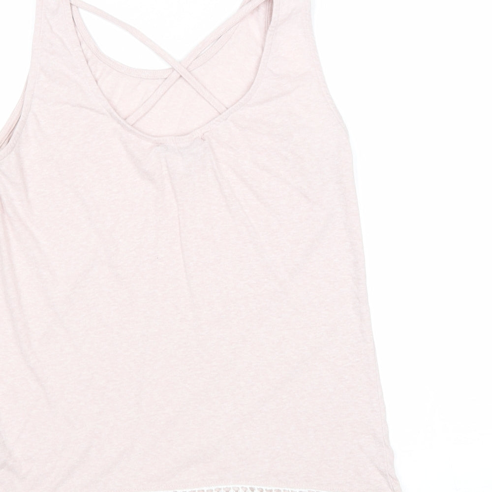 House Womens Pink Polyester Basic Tank Size L Round Neck - Crochet Detail