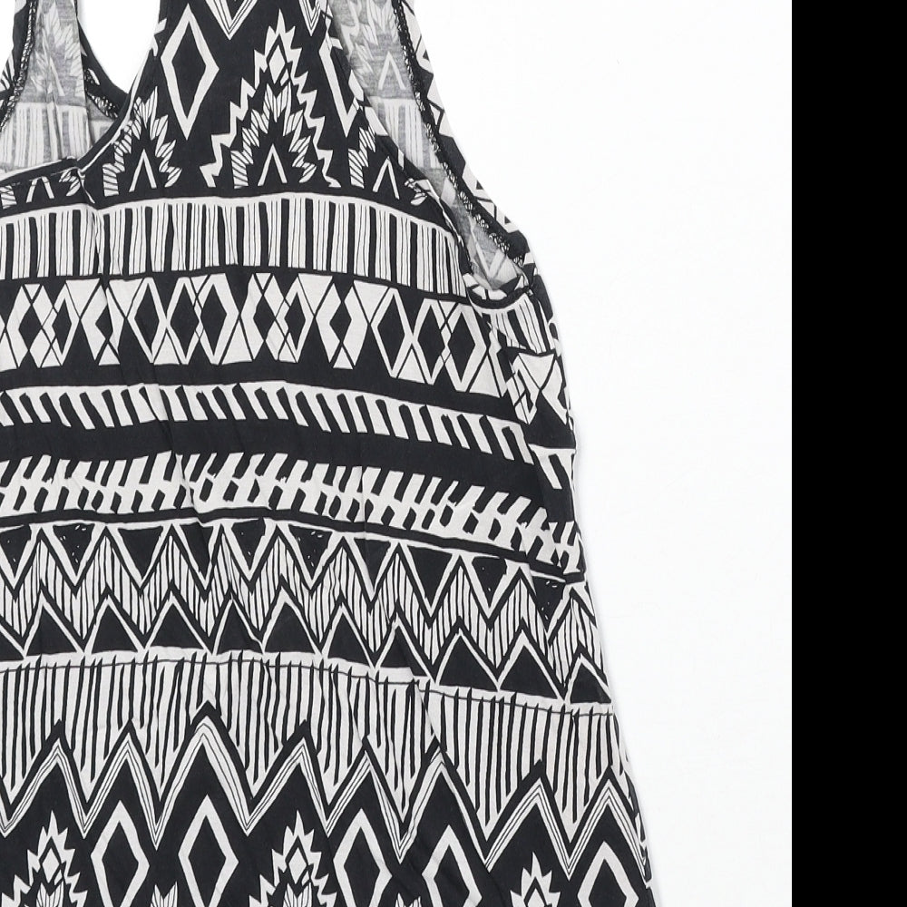 TALLY WEiJL Womens Black Geometric Viscose Basic Tank Size 2XS Round Neck