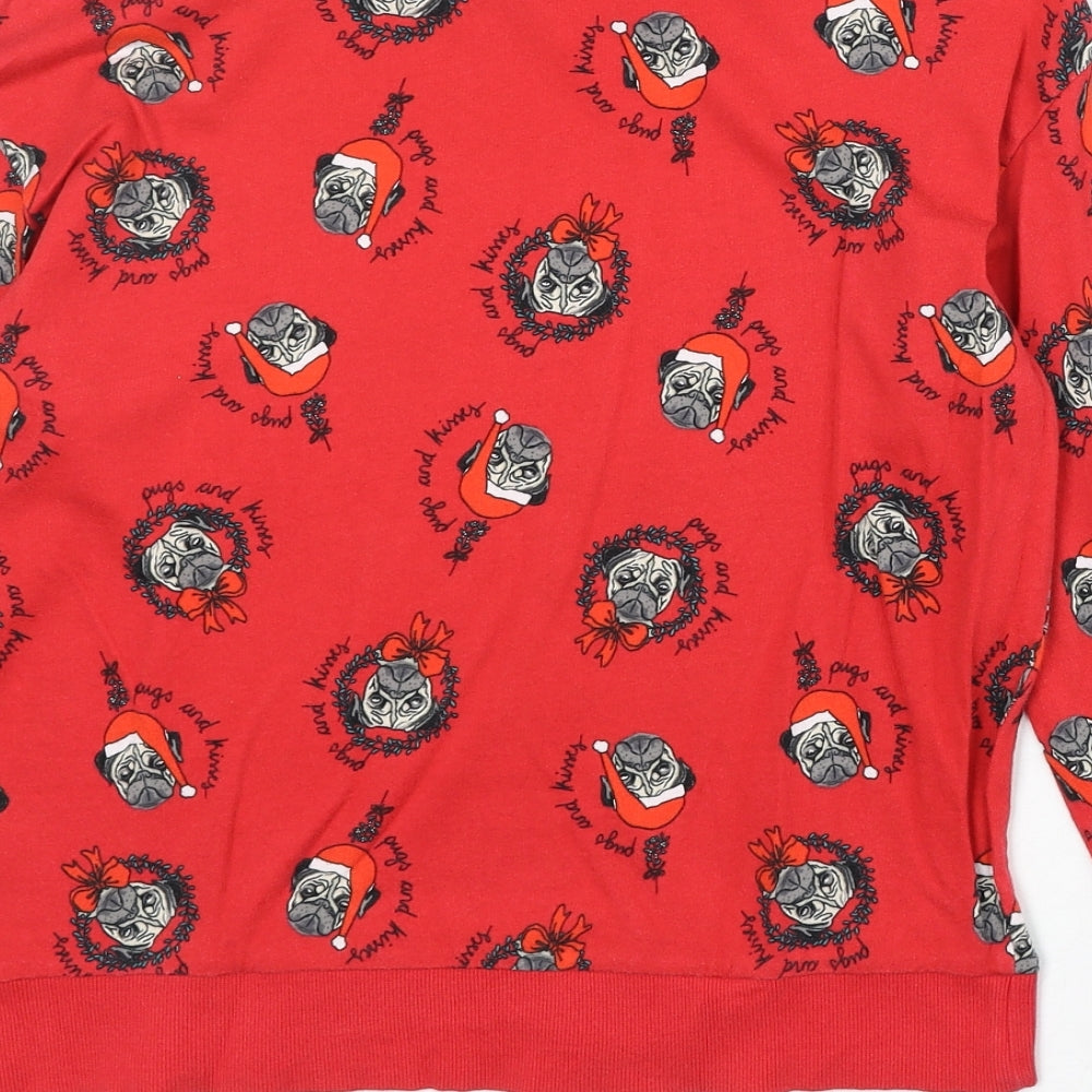 Divided by H&M Womens Red Geometric Cotton Pullover Sweatshirt Size XS Pullover - Christmas Pug