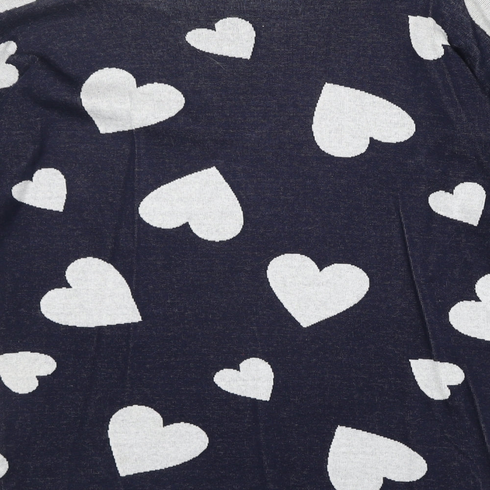 Dorothy Perkins Womens Blue Round Neck Geometric 100% Cotton Pullover Jumper Size 8 - Heart Pattern