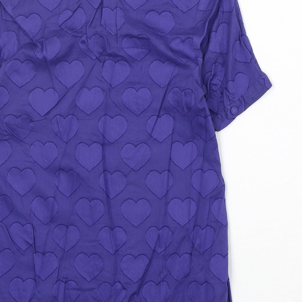 Preworn Womens Blue Geometric 100% Cotton Basic Blouse Size 10 Collared - Hearts