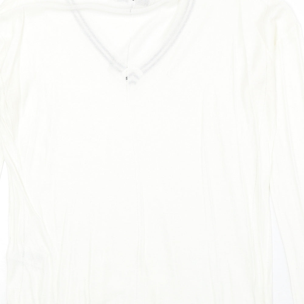 NEXT Womens Ivory V-Neck Viscose Pullover Jumper Size 10 Pullover - Stripe Detail