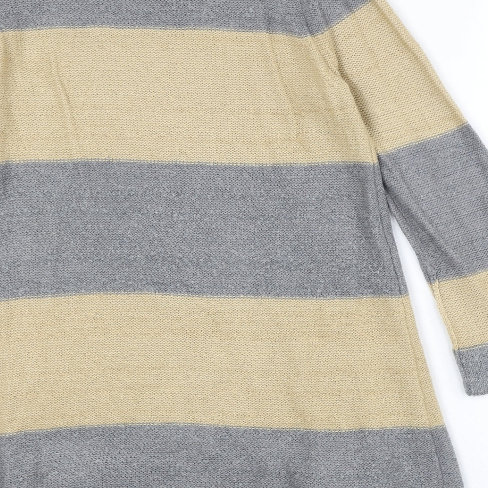 Marks and Spencer Womens Grey Round Neck Striped Acrylic Pullover Jumper Size 14