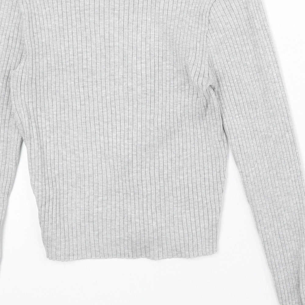 Divided by H&M Womens Grey V-Neck Acrylic Pullover Jumper Size M Button