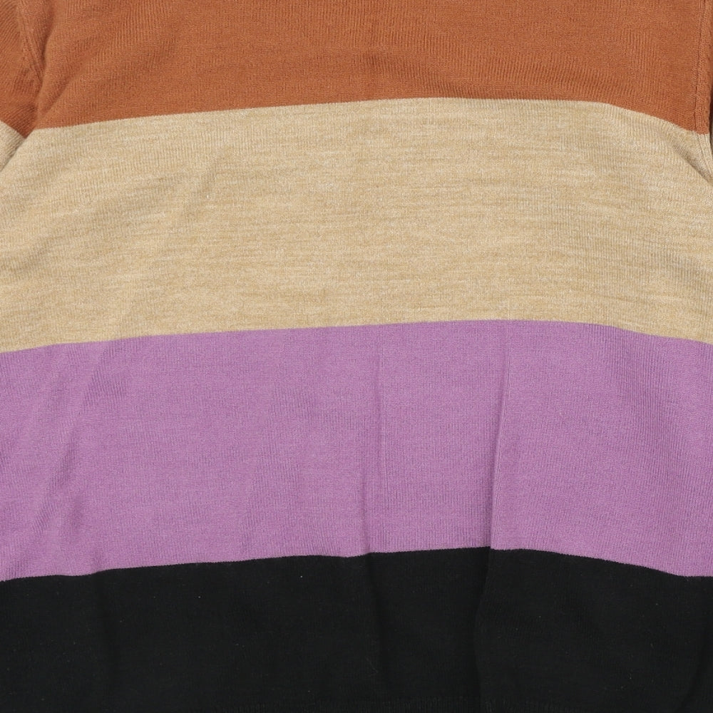 Marks & Spencer Womens Multicoloured Round Neck Striped Acrylic Pullover Jumper Size 14