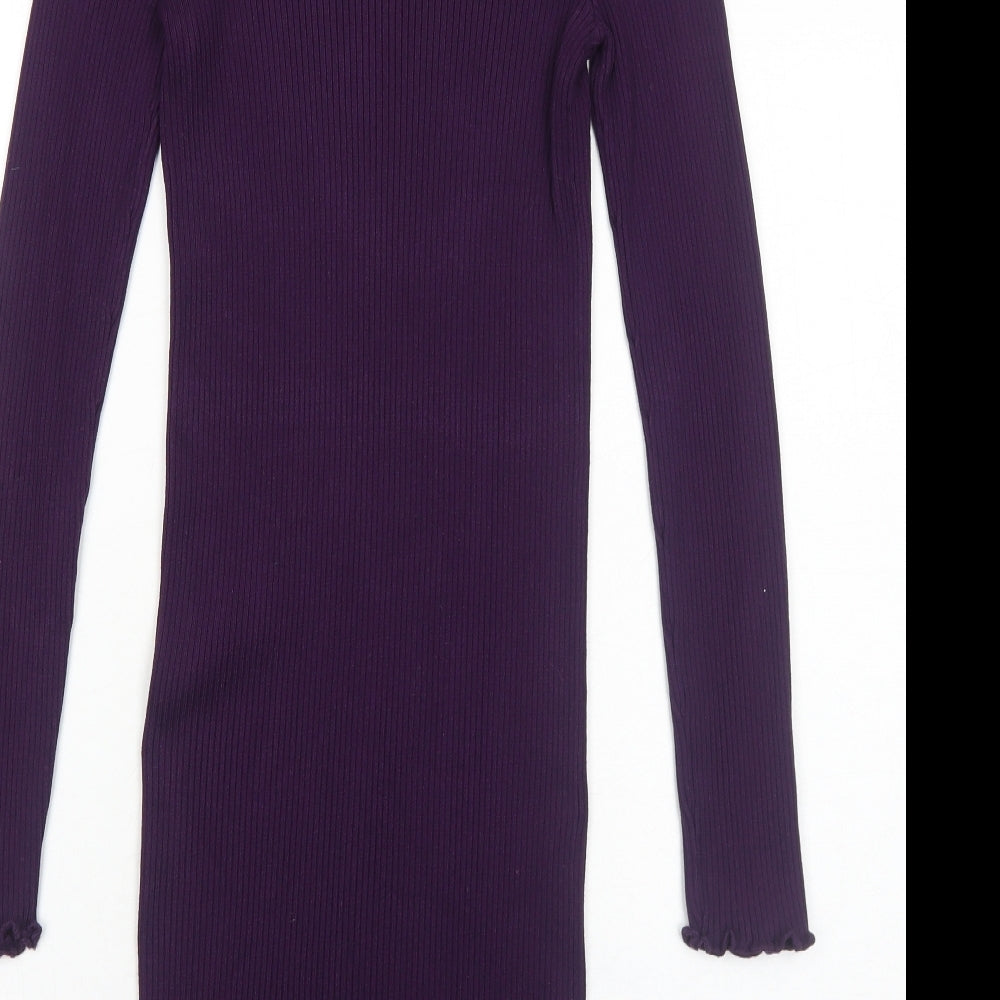 Bershka Womens Purple Paisley Viscose Bodycon Size M Round Neck Pullover