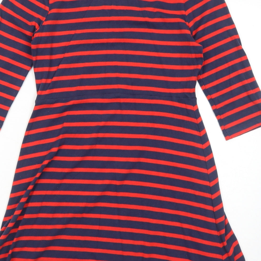 Johnnie B. Womens Blue Striped Polyester Fit & Flare Size M Round Neck Pullover