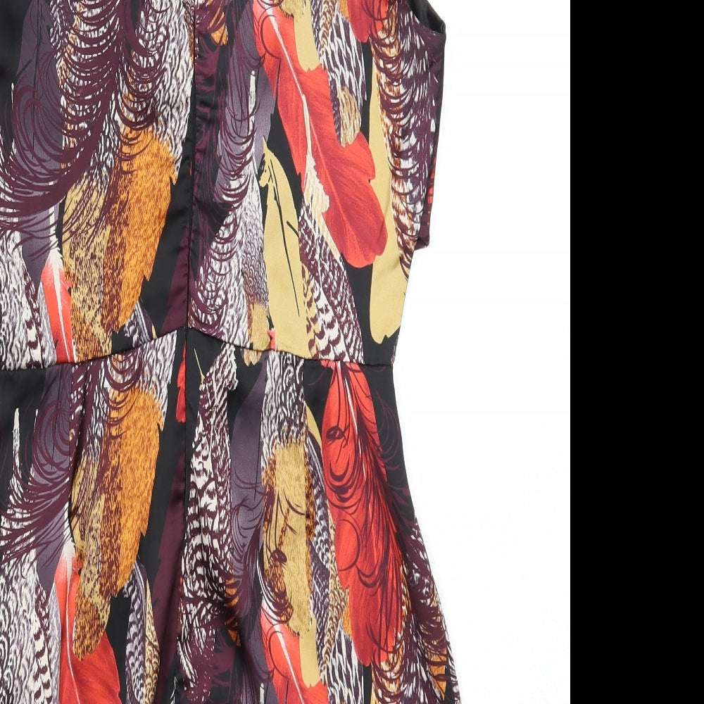 Love Womens Multicoloured Geometric Polyester A-Line Size S Boat Neck Zip