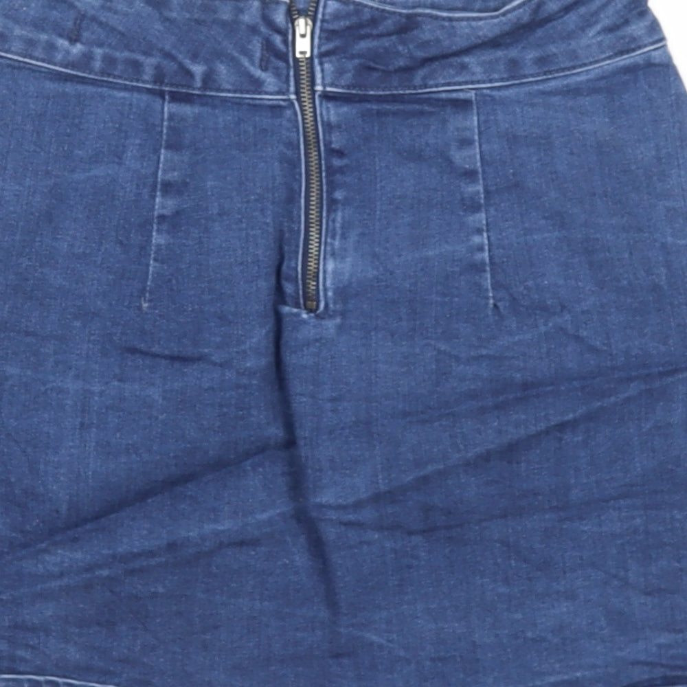 Denim & Co. Womens Blue Cotton A-Line Skirt Size 6 Zip