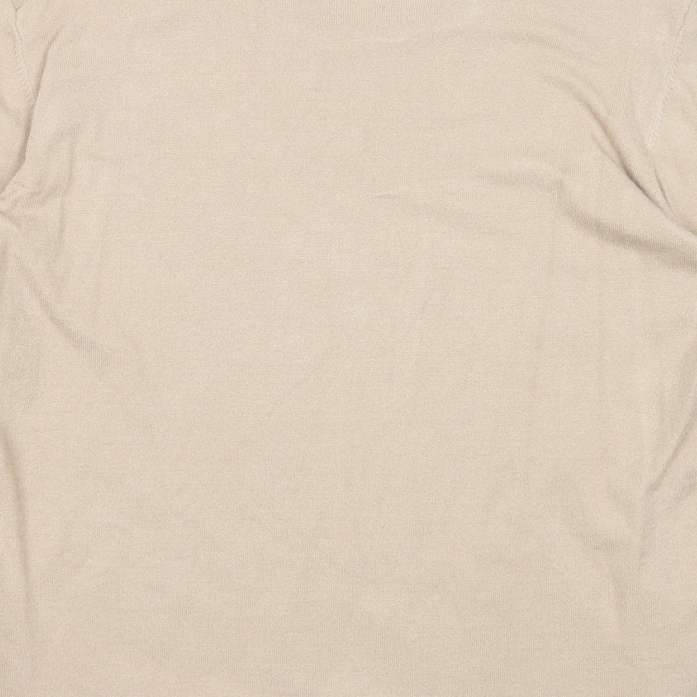 Paramour Womens Beige Round Neck Striped Viscose Pullover Jumper Size L - Flower Detail