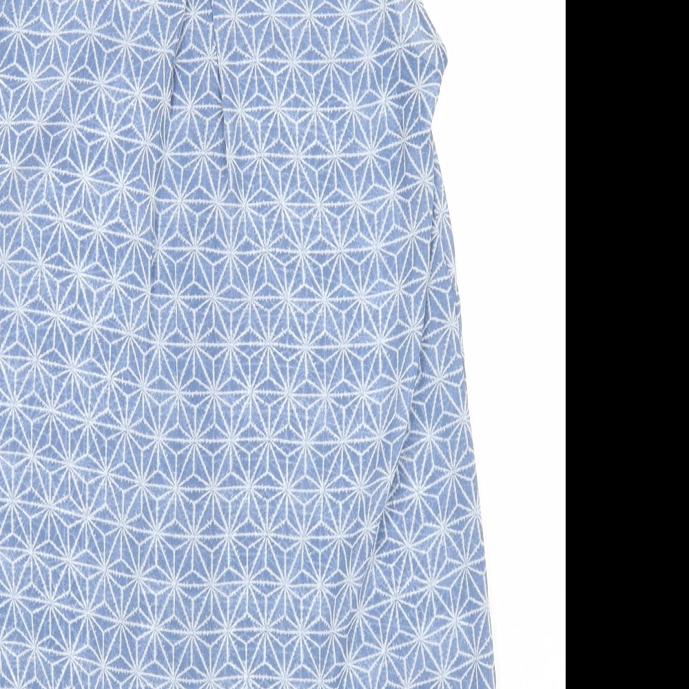 H&M Womens Blue Geometric Polyester Basic Button-Up Size 4 Collared
