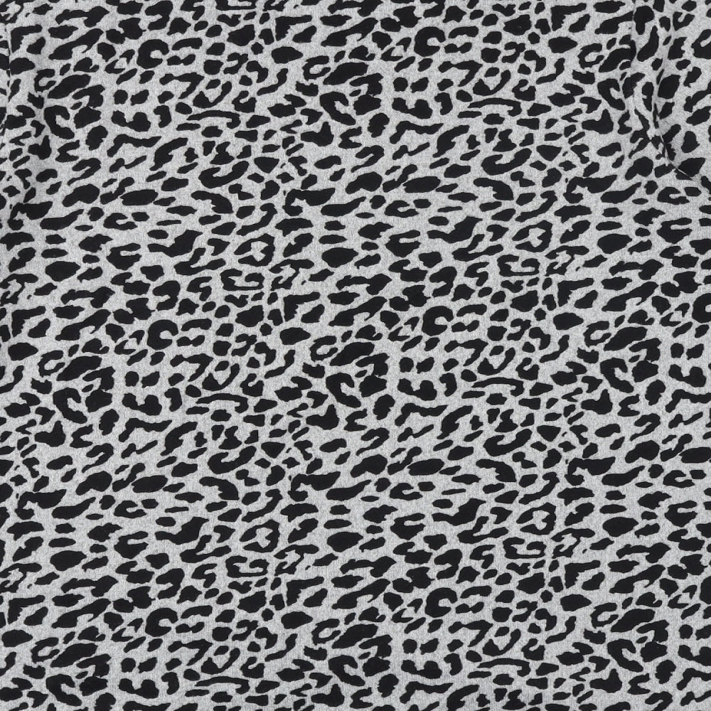 Tenki Womens Grey Animal Print Cotton Basic Blouse Size M Round Neck