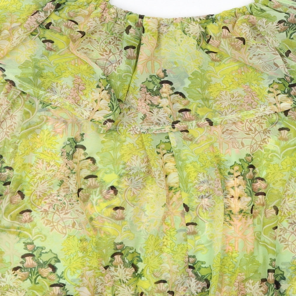 Topshop Womens Green Geometric Polyester Basic Blouse Size 8 Round Neck