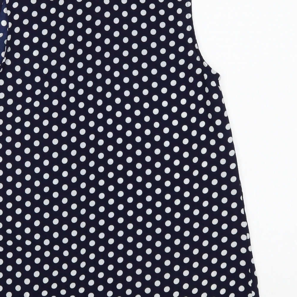 Faith & Joy Womens Blue Polka Dot Polyester Basic Blouse Size S Roll Neck