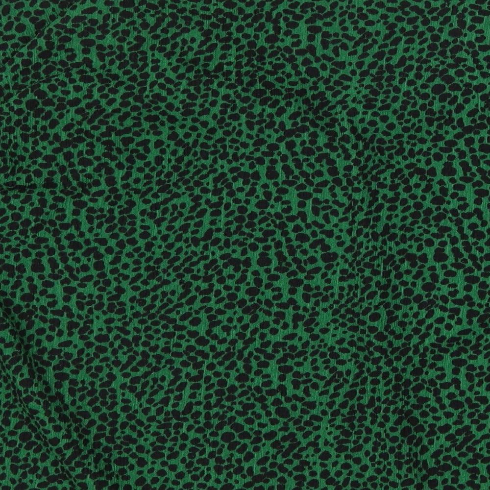 River Island Womens Green Animal Print Polyester Basic Blouse Size 10 V-Neck