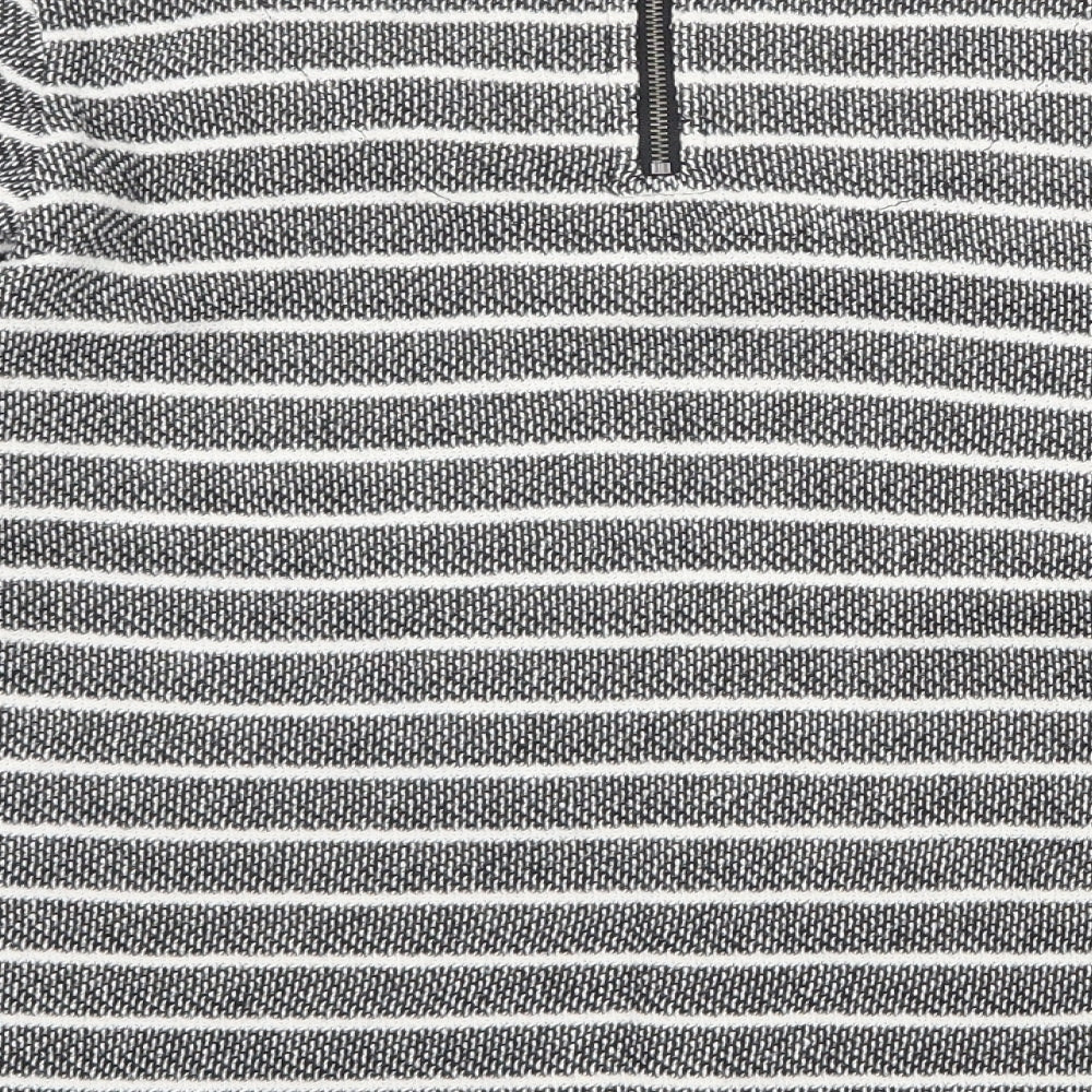 Marks & Spencer Womens Grey Striped Cotton Basic Blouse Size 12 Round Neck