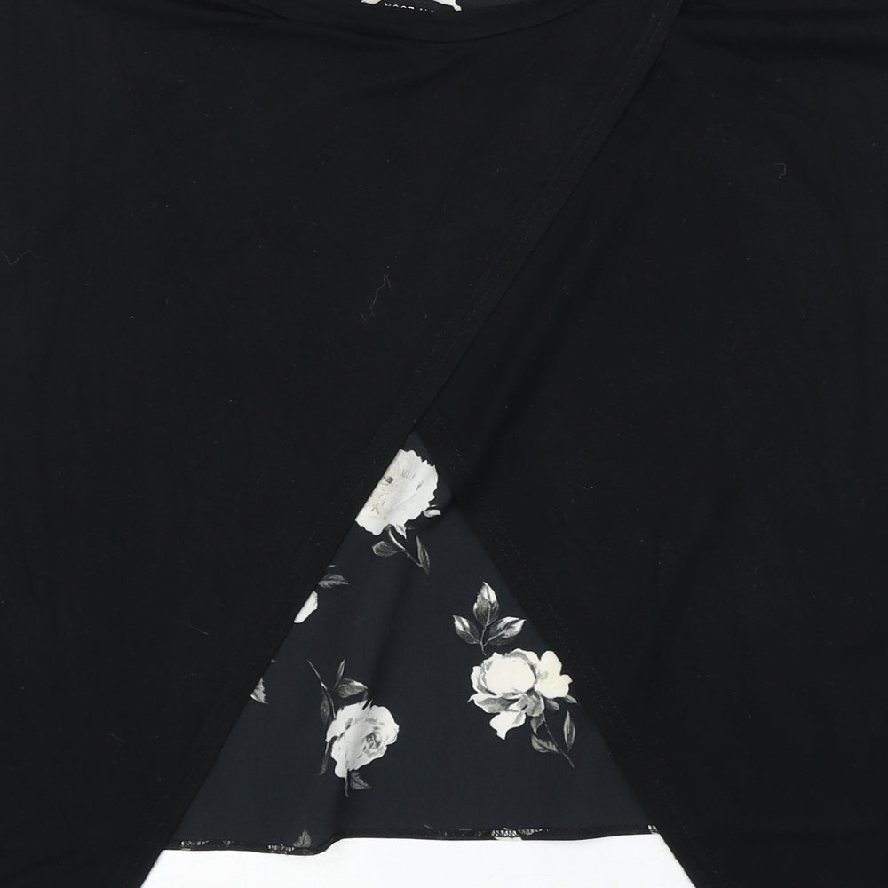 New Look Womens Black Floral Polyester Basic Blouse Size 12 Round Neck