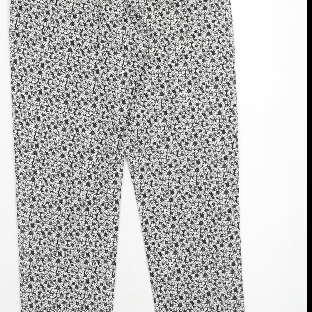Miss Selfridge Womens Black Floral Polyester Trousers Size 8 Regular Hook & Eye