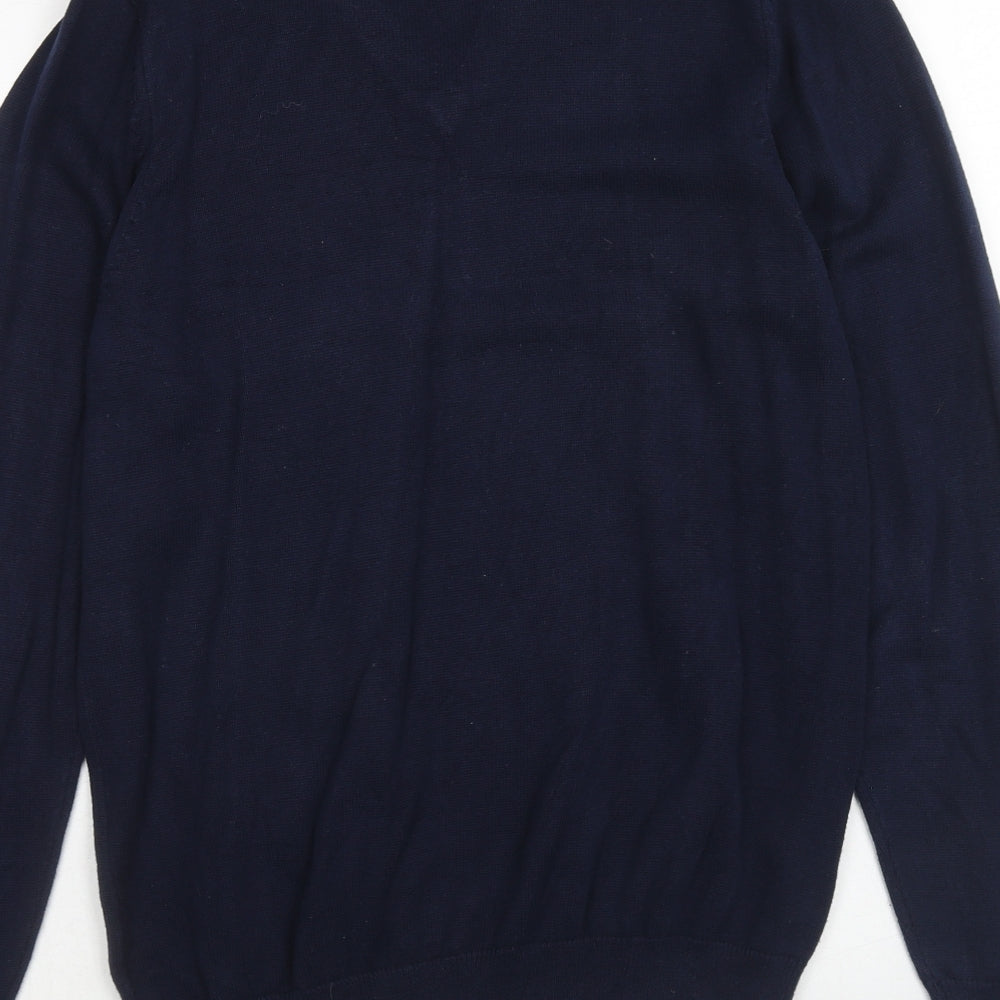 Marks & Spencer Mens Blue V-Neck Cotton Pullover Jumper Size S Long Sleeve