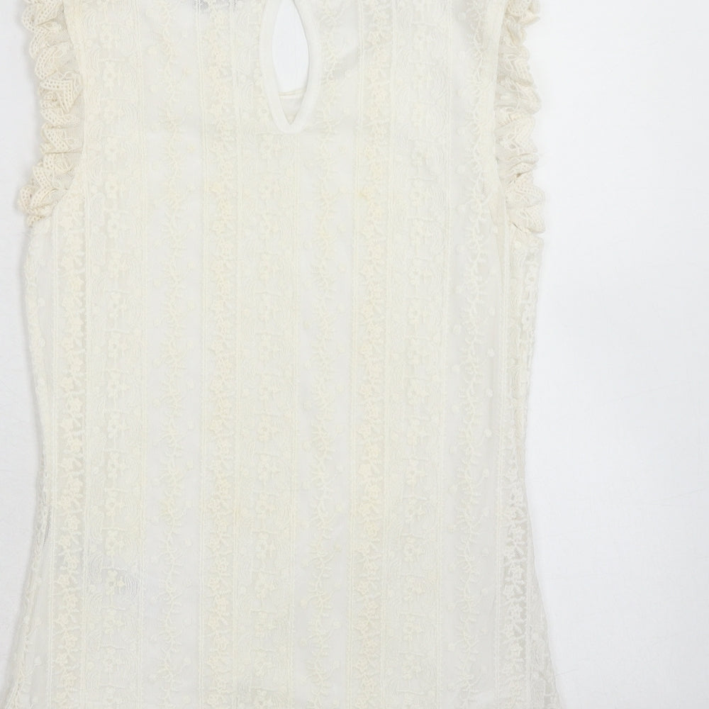 New Look Womens Ivory Cotton Basic Tank Size 8 Round Neck