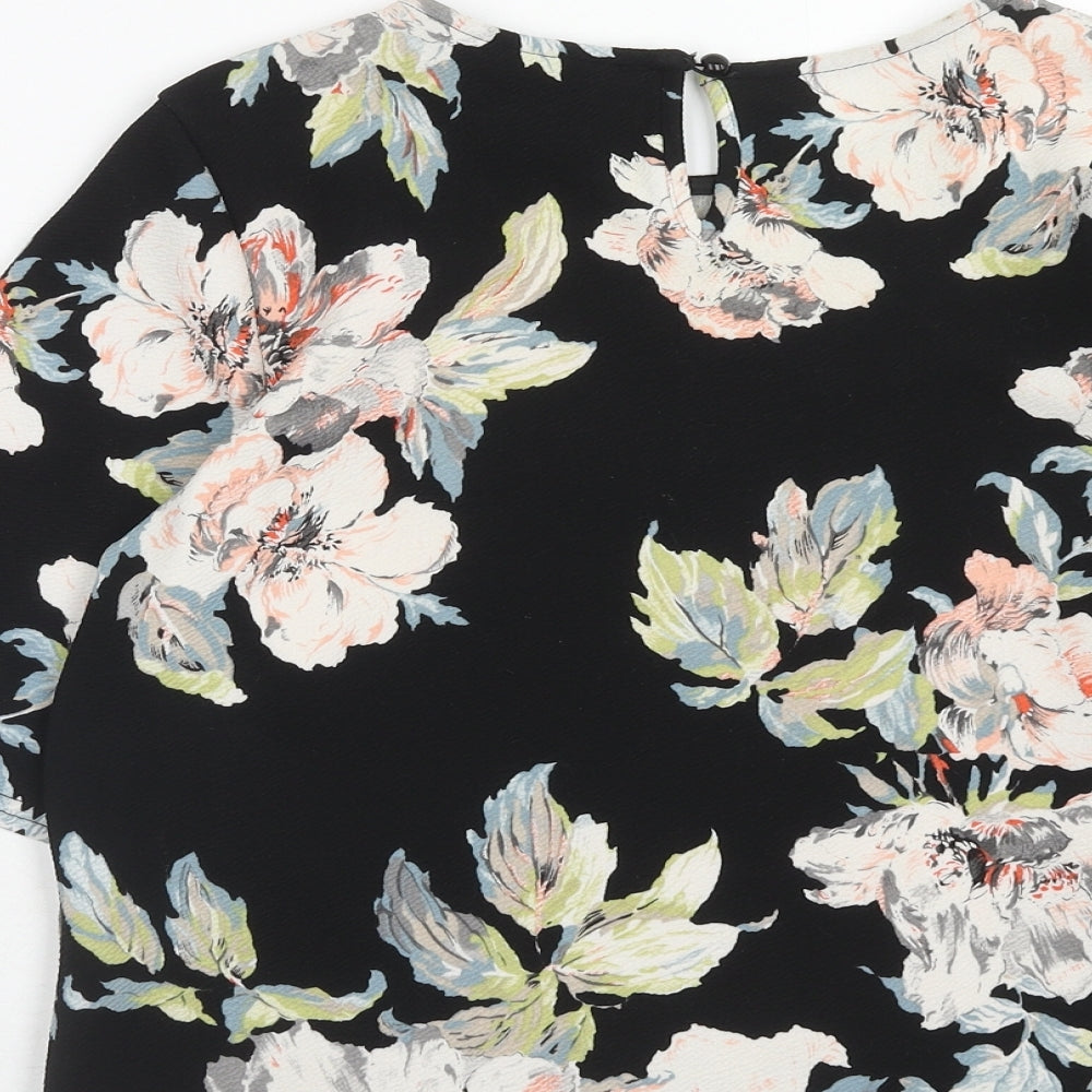 New Look Womens Black Floral Polyester Basic Blouse Size 8 Round Neck