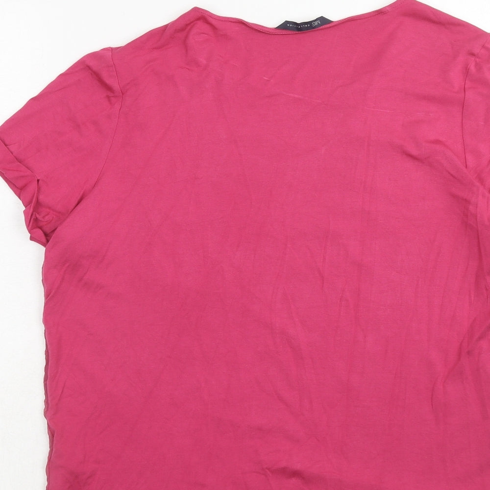 Marks & Spencer Womens Pink Viscose Basic T-Shirt Size 14 Round Neck