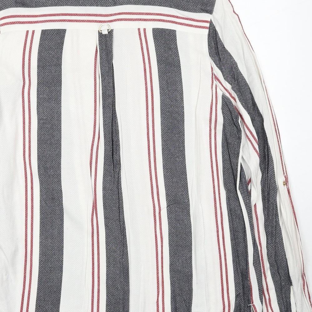 River Island Womens White Striped Viscose Basic Button-Up Size 10 Collared