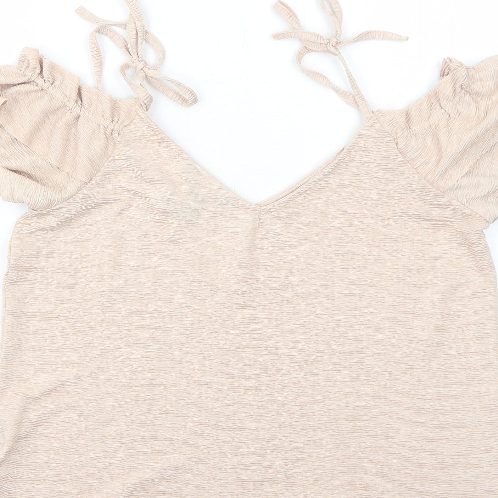 New Look Womens Pink Polyester Basic Blouse Size 6 V-Neck - Tie Shoulder Detail