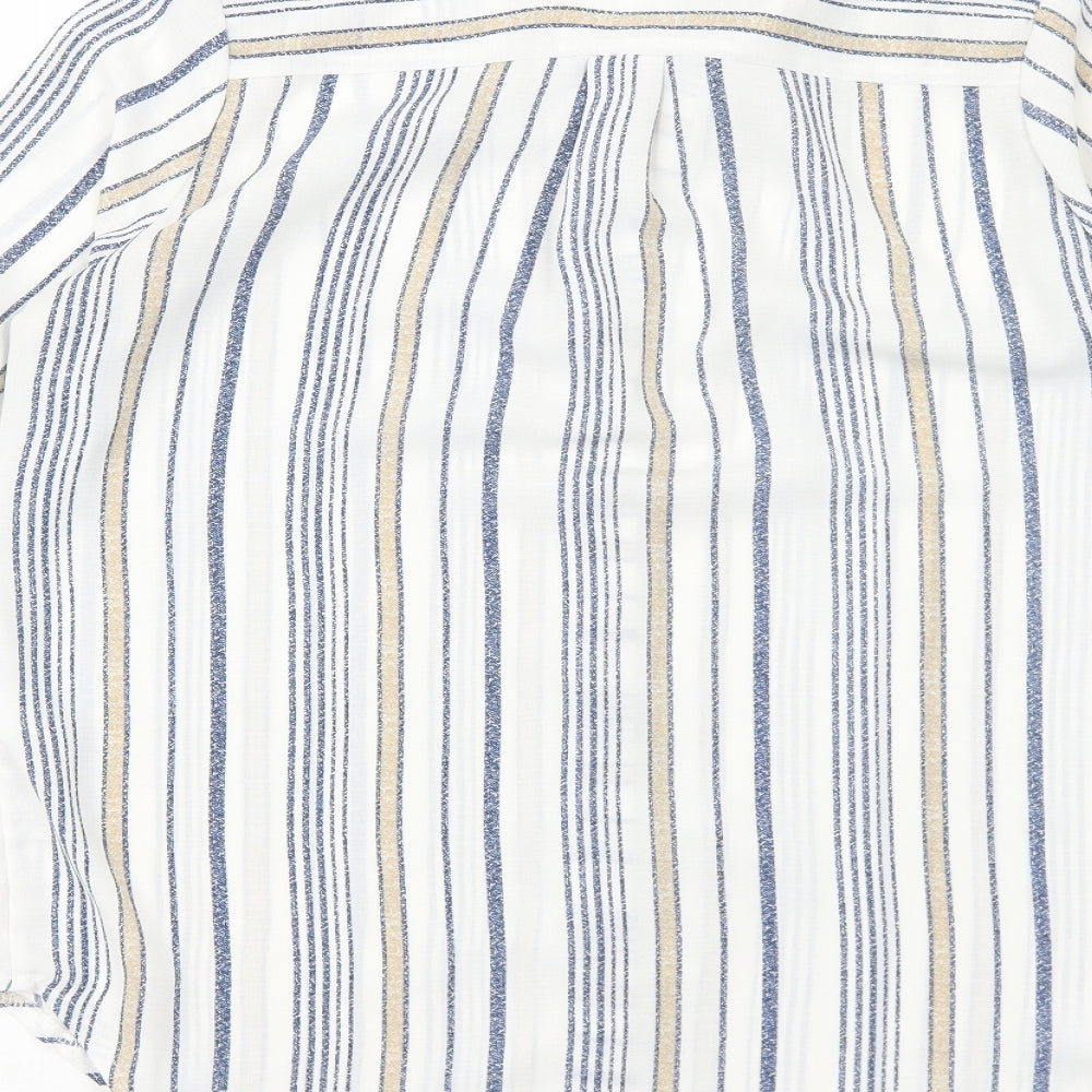 Cameo Rose Womens White Striped Polyester Basic Button-Up Size 10 V-Neck