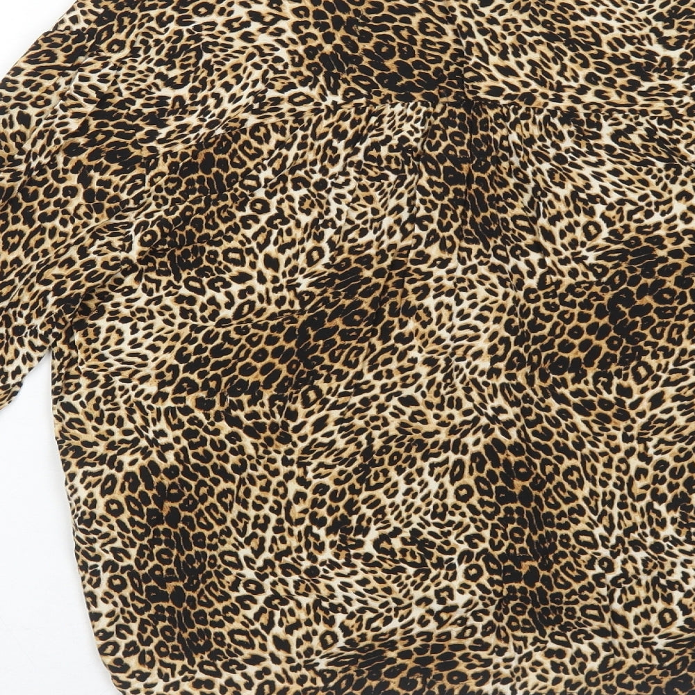 Topshop Womens Brown Animal Print Viscose Basic Button-Up Size 10 Collared - Leopard Print