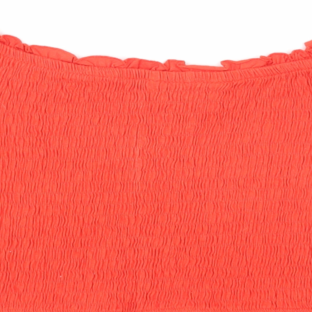 New Look Womens Orange Cotton Cropped Blouse Size 14 Off the Shoulder - Shirred