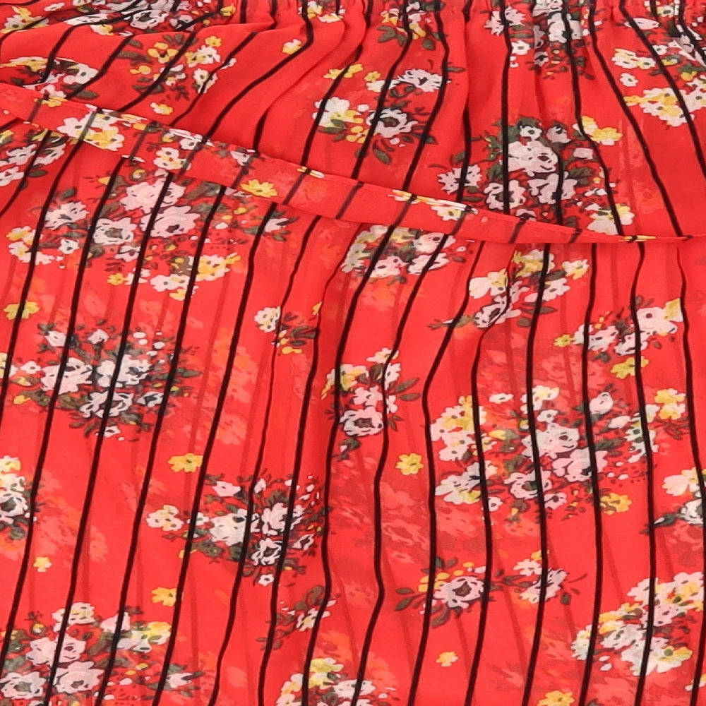 Miss Selfridge Womens Red Floral Polyester Basic Blouse Size 6 Off the Shoulder