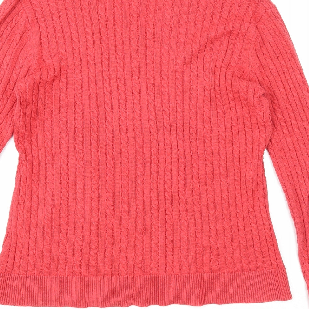 Alice Collins Womens Red V-Neck Cotton Pullover Jumper Size 10