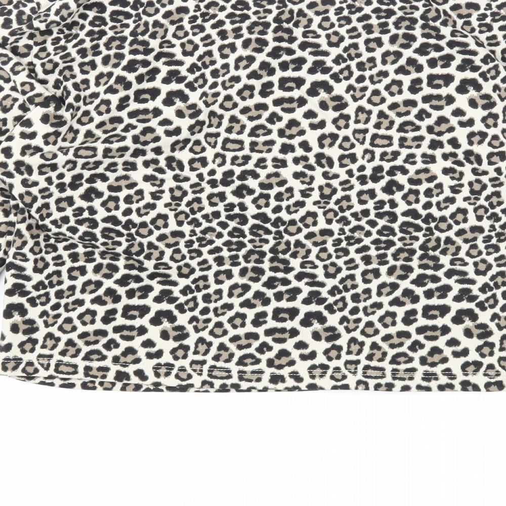Divided Womens Beige Animal Print Cotton Basic T-Shirt Size M Round Neck - Leopard Print