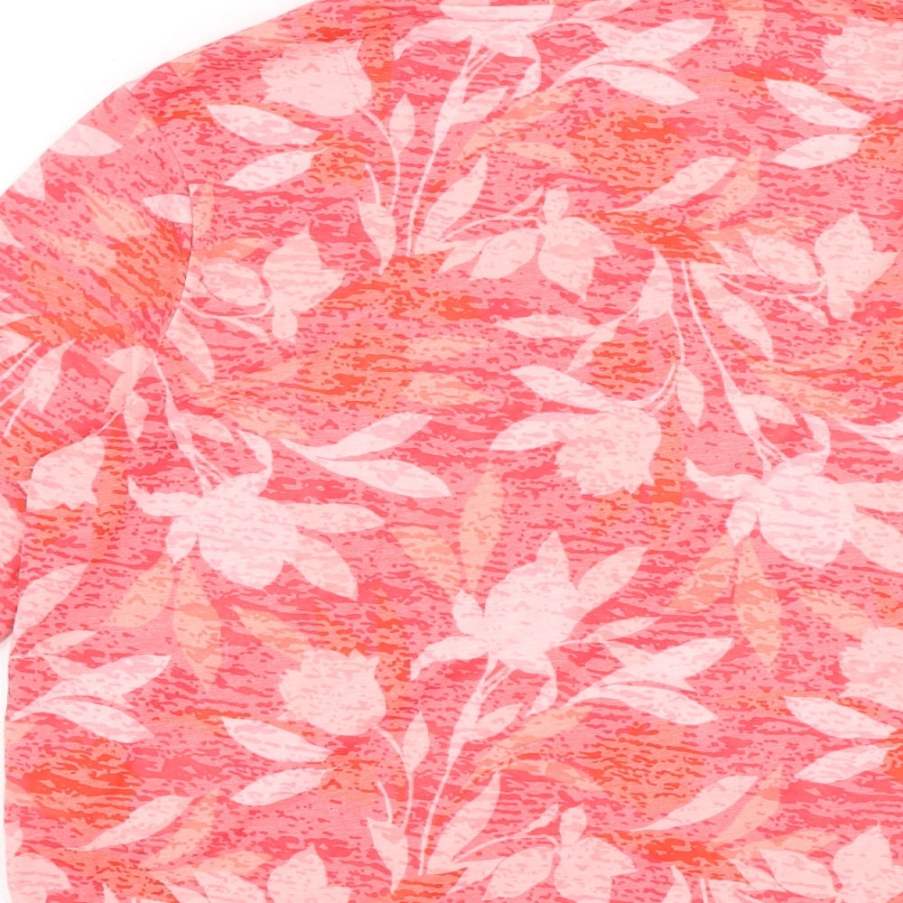 Marks & Spencer Womens Red Floral Polyester Basic Button-Up Size 12 V-Neck