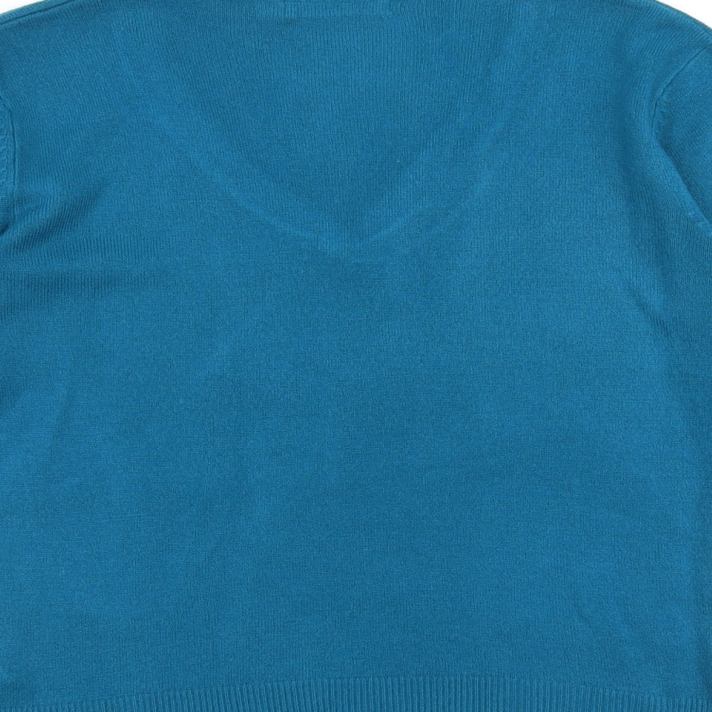 M&Co Womens Blue V-Neck Acrylic Pullover Jumper Size M