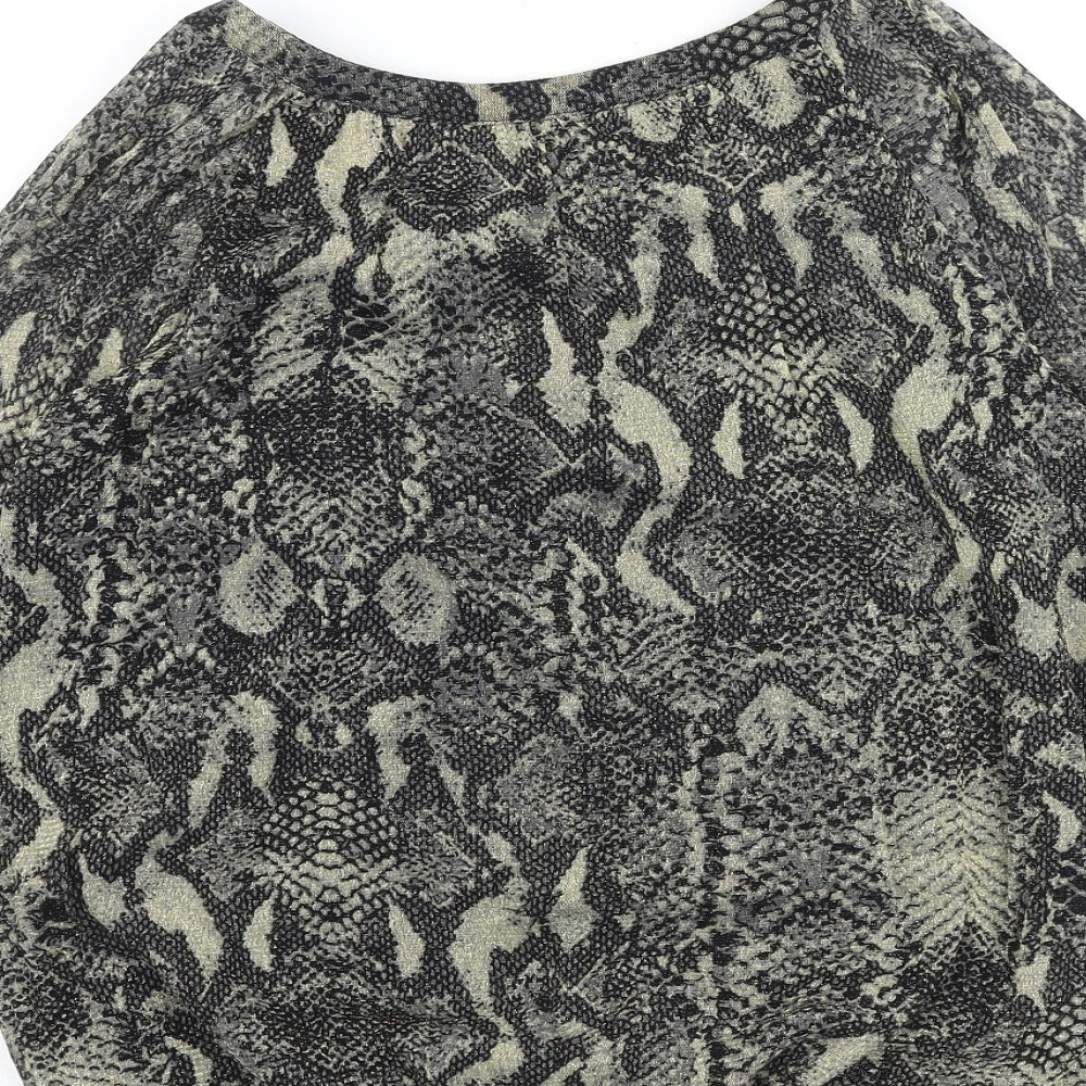 Dorothy Perkins Womens Black Animal Print Polyester Basic Blouse Size 12 V-Neck - Snakeskin Pattern