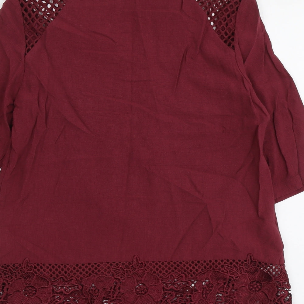 Warehouse Womens Red Viscose Basic Blouse Size 14 V-Neck