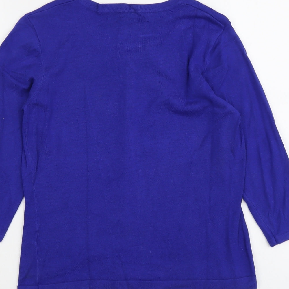 Precis Womens Blue Boat Neck Viscose Cardigan Jumper Size S - Embellished Neckline