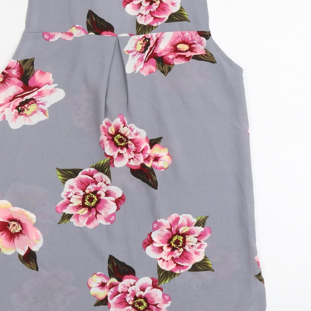 Cameo Rose Womens Grey Floral Polyester Basic Tank Size 8 V-Neck