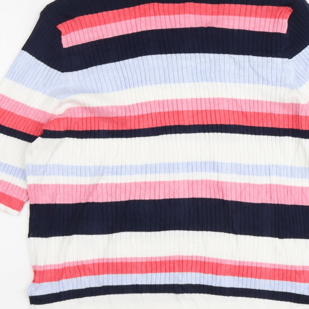 Marks & Spencer Womens Multicoloured Round Neck Striped Viscose Pullover Jumper Size 16